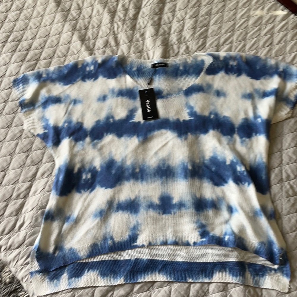 Venti6 CLOUD TIE DYE LIGHTWEIGHT KNIT V NECK TOP